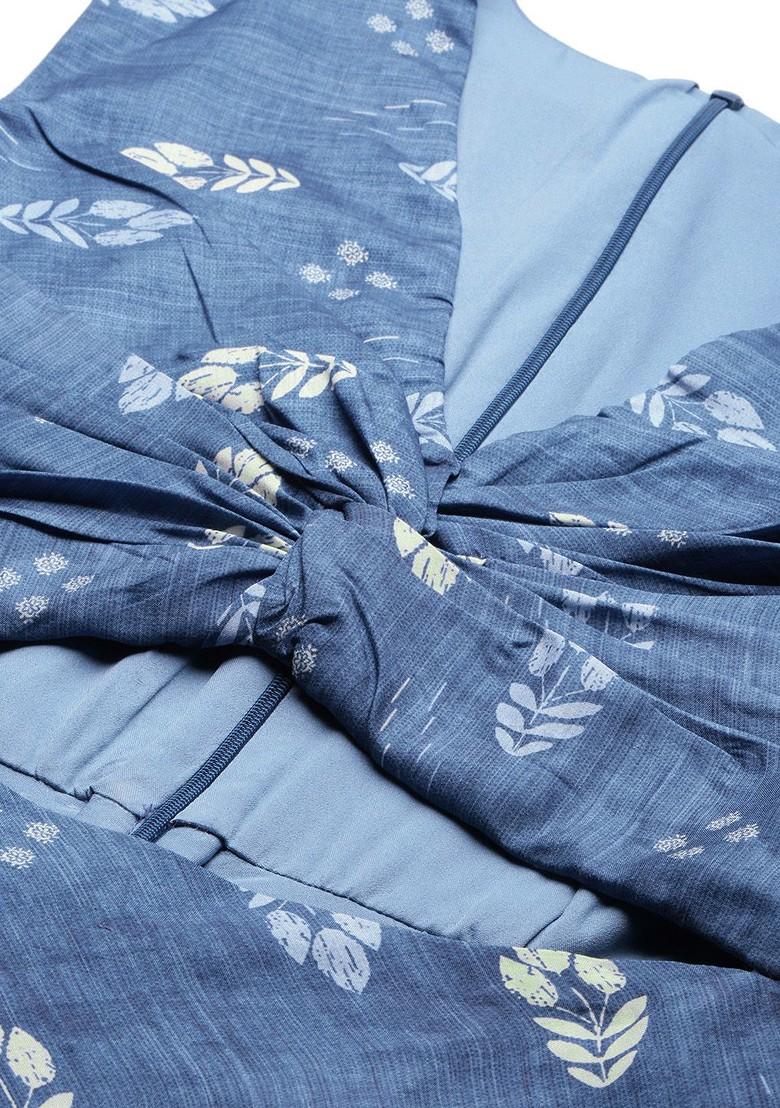 Blue Floral Embroidered Poly Blend Tunic