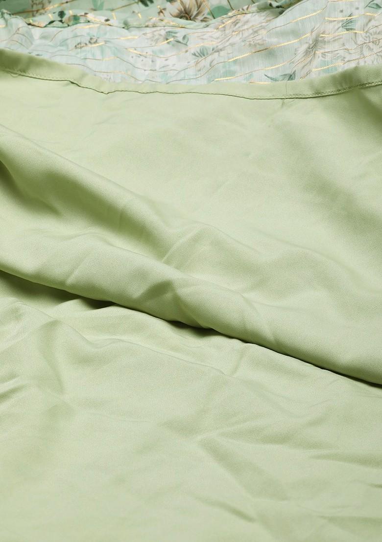 Green Floral Embroidered Poly Blend Tunic