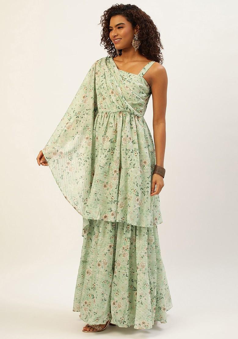 Green Floral Embroidered Poly Blend Tunic