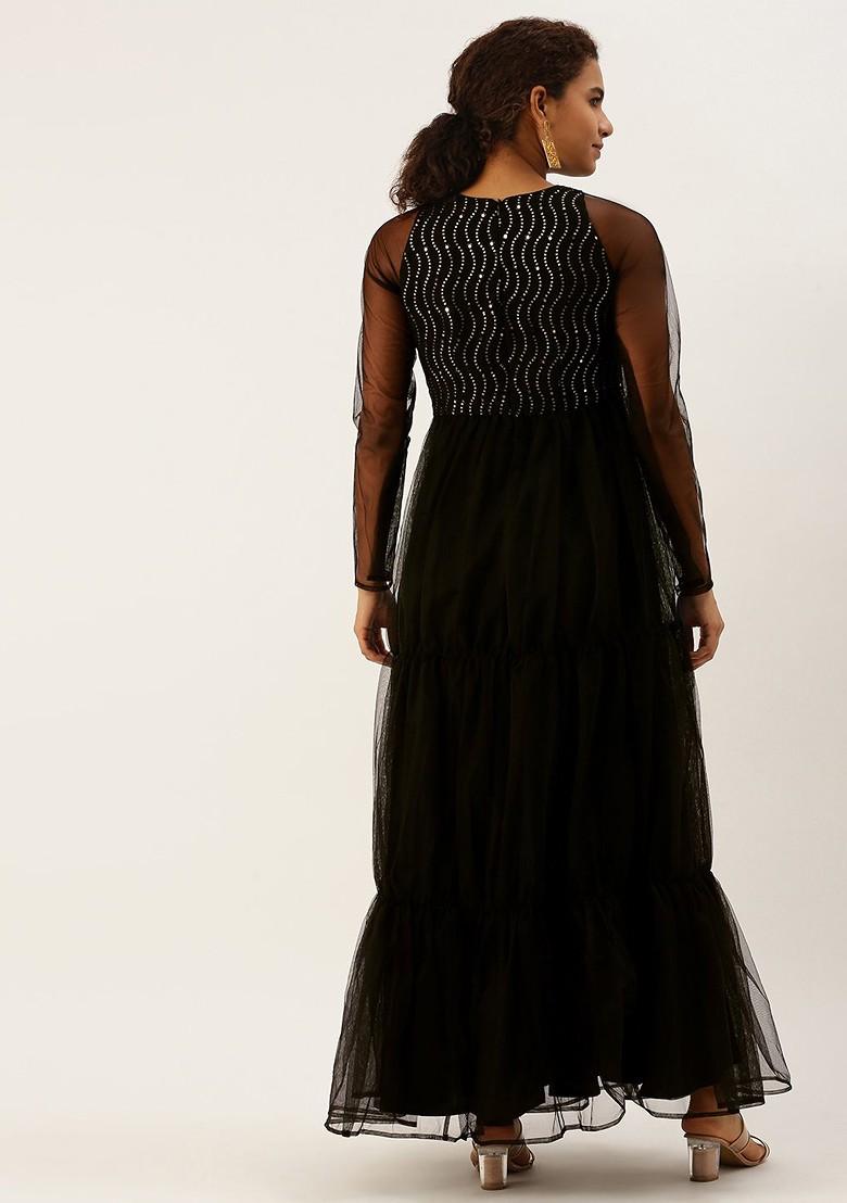 Black Sequin Embroidered Poly Blend Tunic