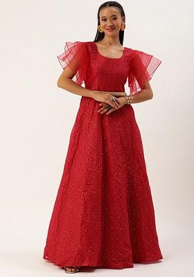 Red Solid Poly Blend Tunic