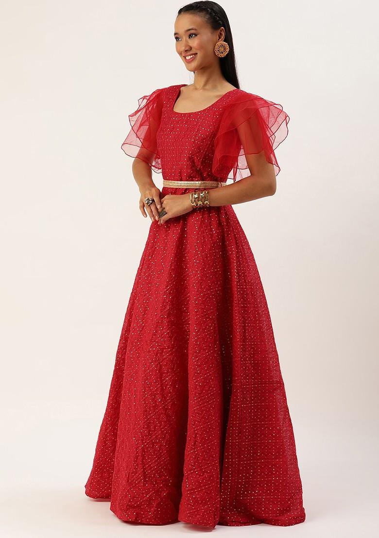 Red Solid Poly Blend Tunic