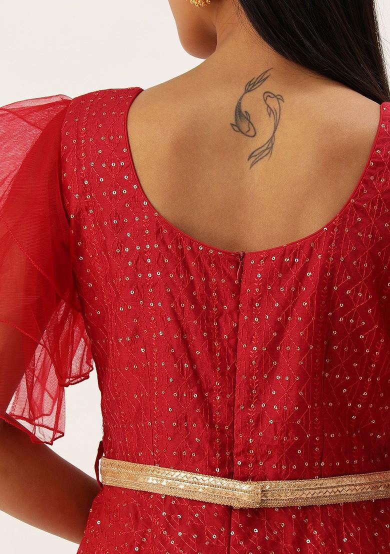 Red Solid Poly Blend Tunic