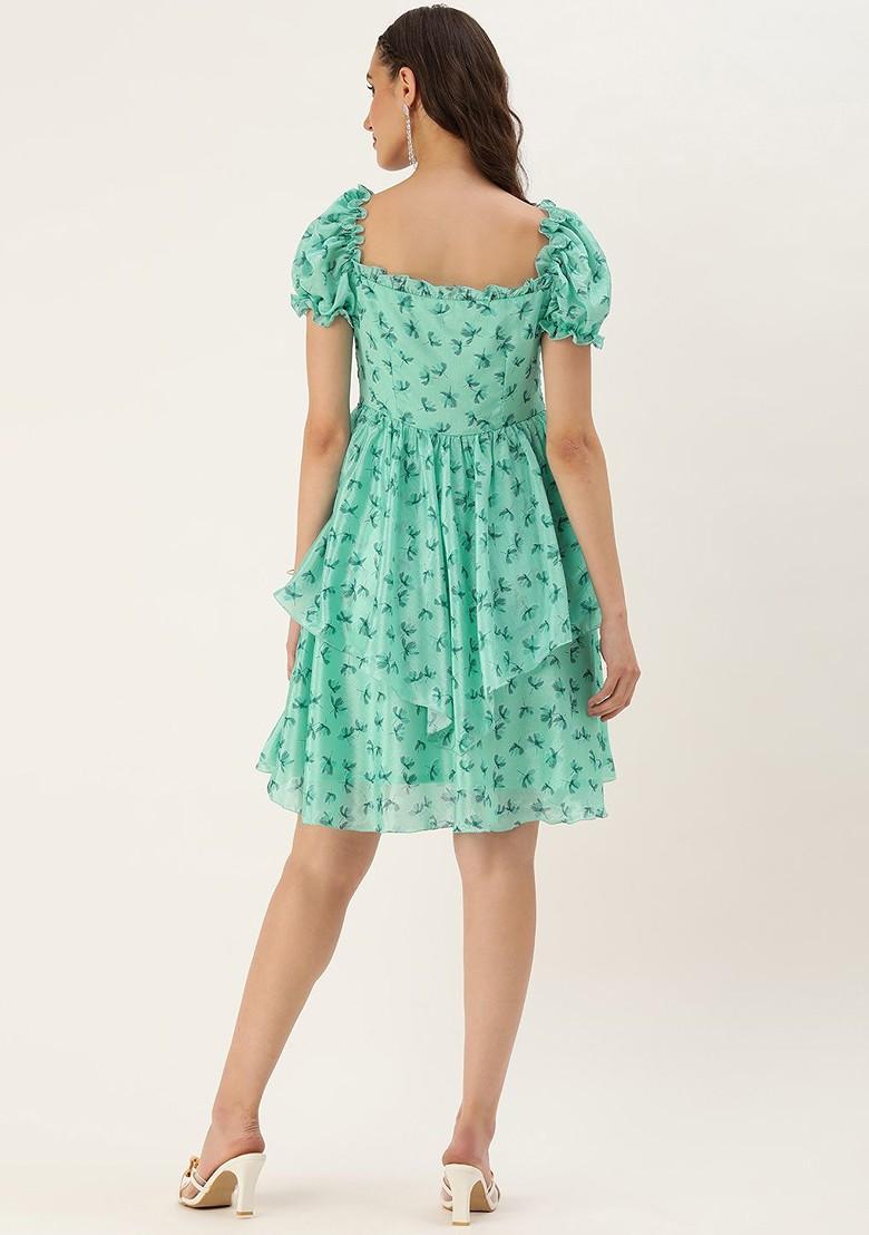 Blue Floral Print Poly Blend Tunic