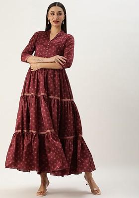 Maroon Floral Print Poly Blend Tunic