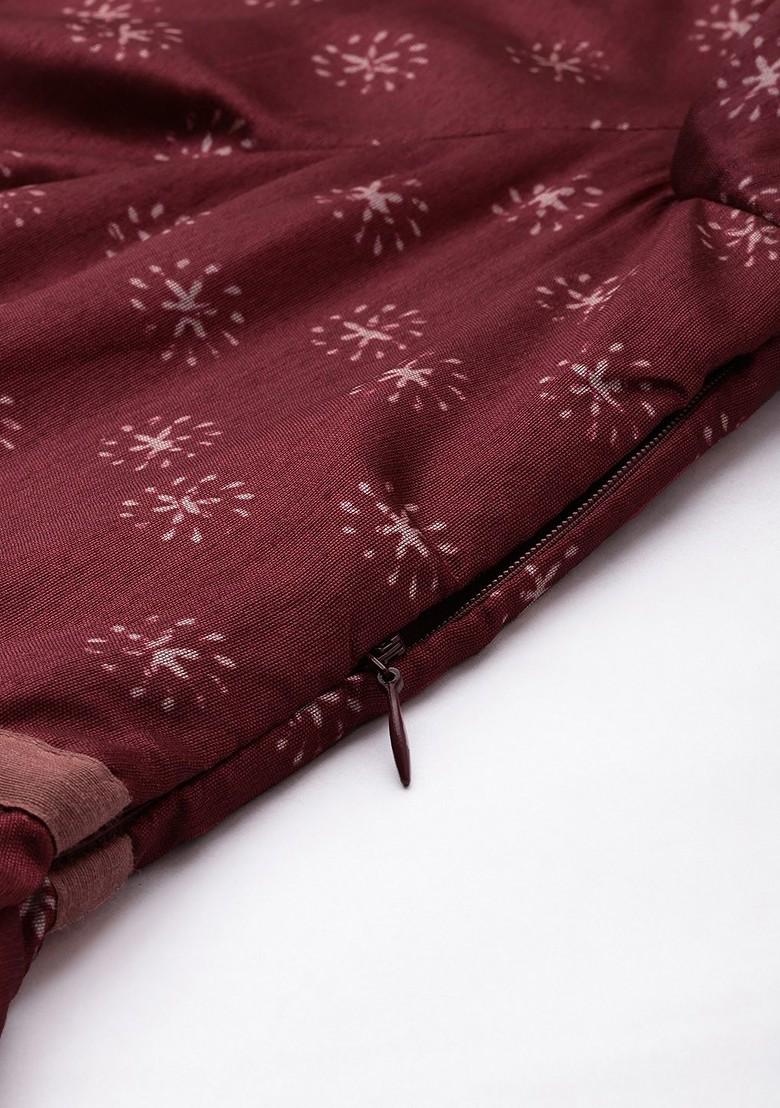 Maroon Floral Print Poly Blend Tunic