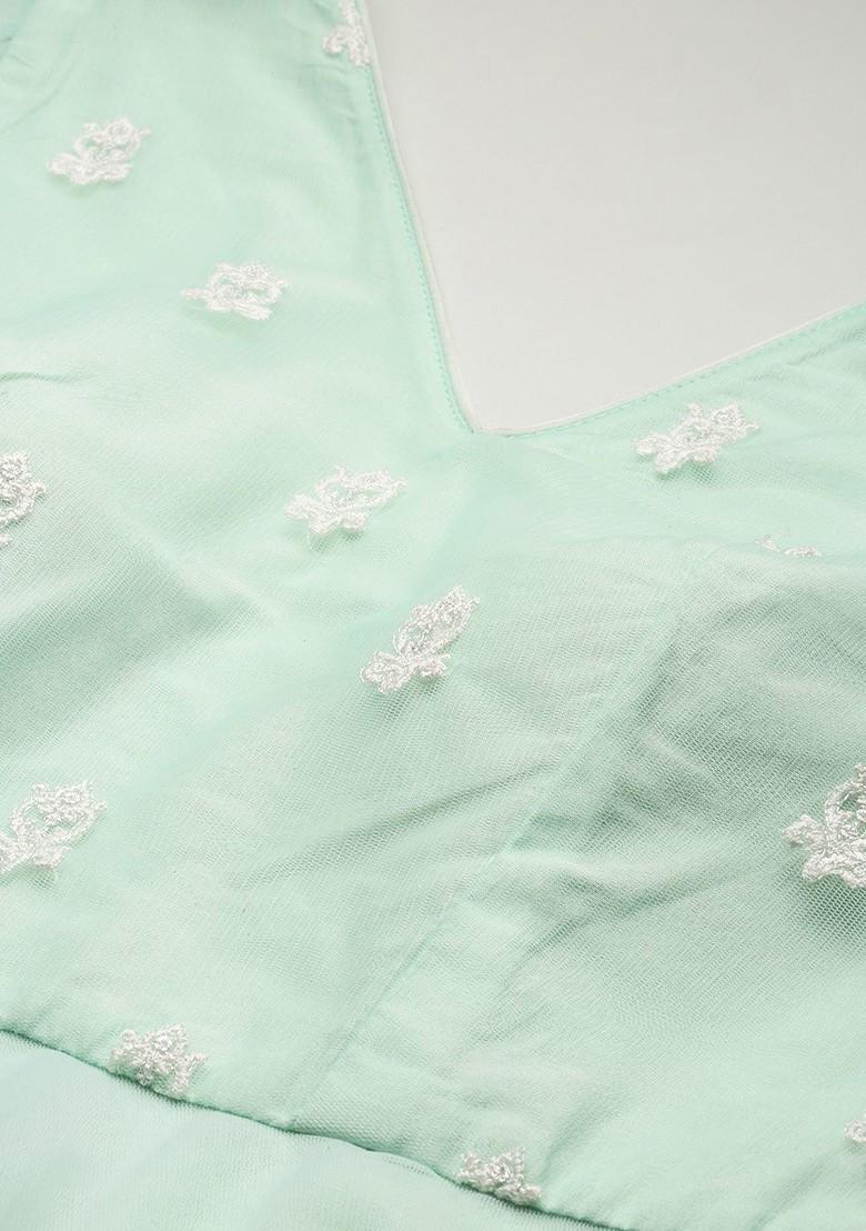 Blue Floral Embroidered Poly Blend Tunic