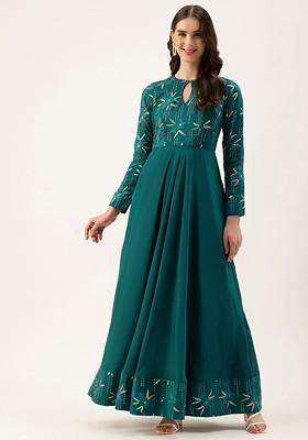 Blue Floral Embroidered Poly Blend Tunic