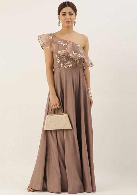 Brown Foil Print Poly Blend Tunic