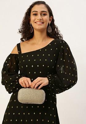 Black Sequin Embroidered Poly Blend Tunic