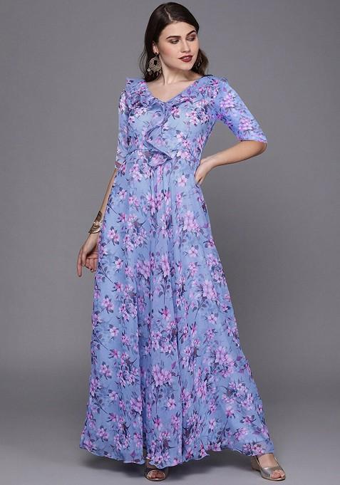 Blue Floral Print Georgette Tunic