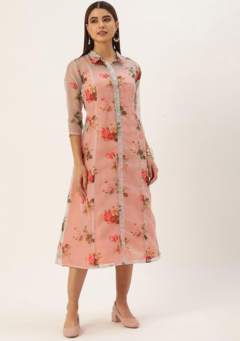 Grey Floral Print Poly Blend Tunic