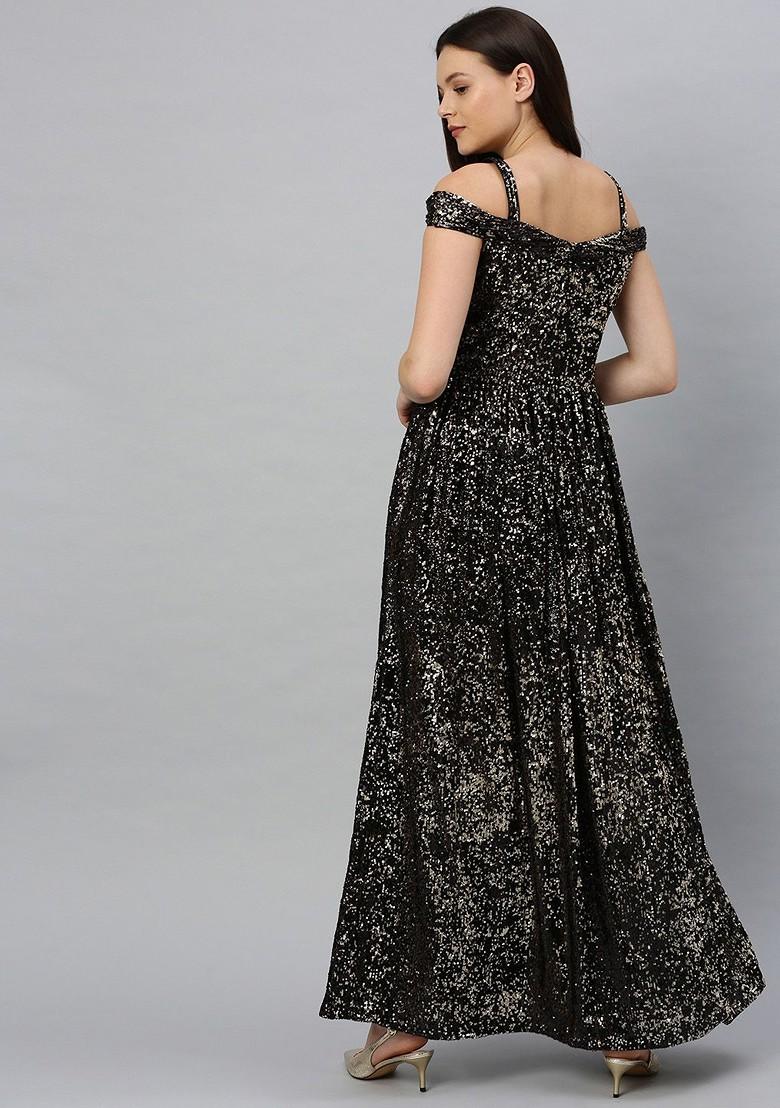 Black Sequin Embroidered Poly Blend Tunic