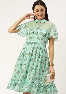 Green Floral Print Georgette Tunic
