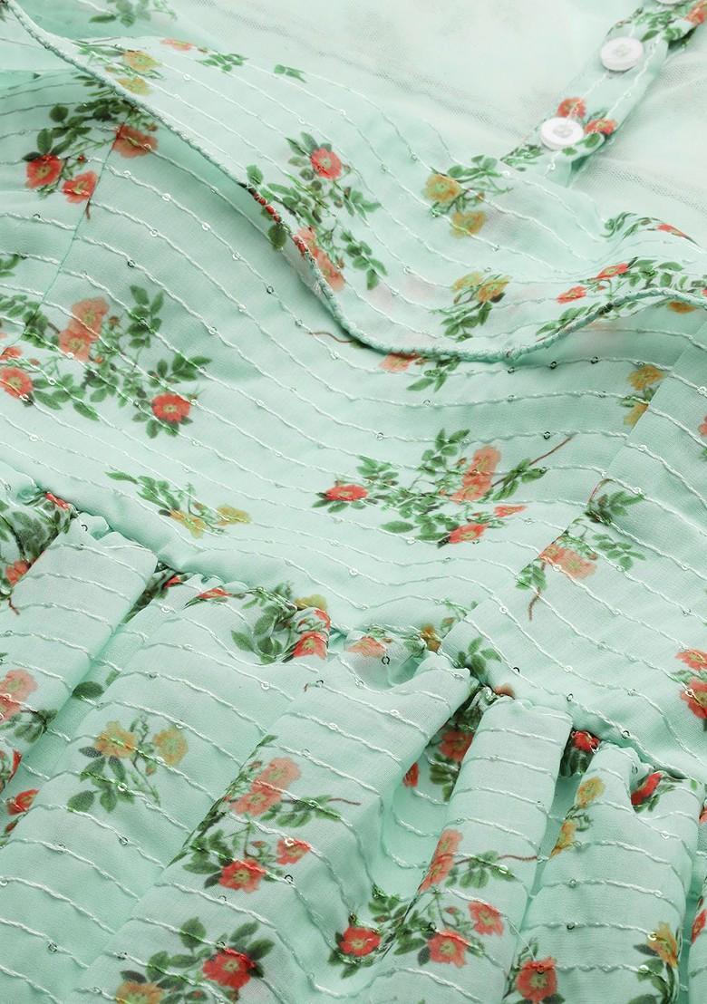 Green Floral Print Georgette Tunic