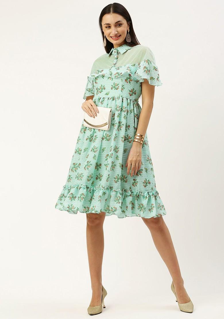 Green Floral Print Georgette Tunic