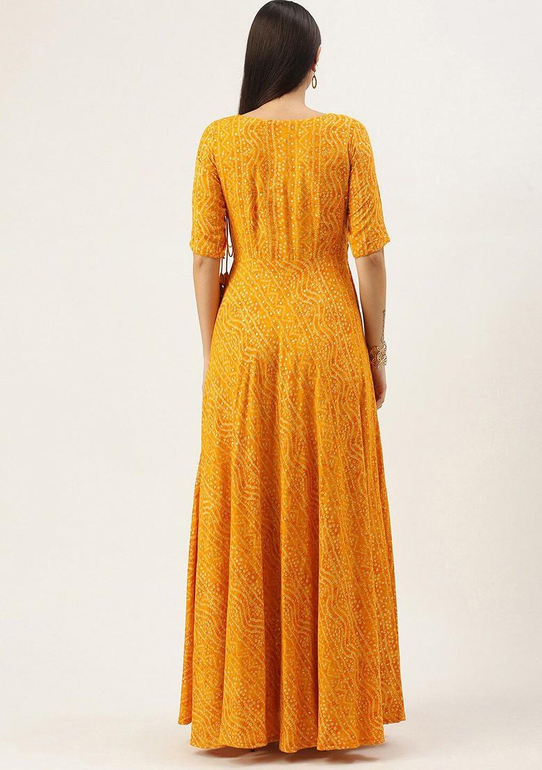 Yellow Printed Poly Blend Tunic