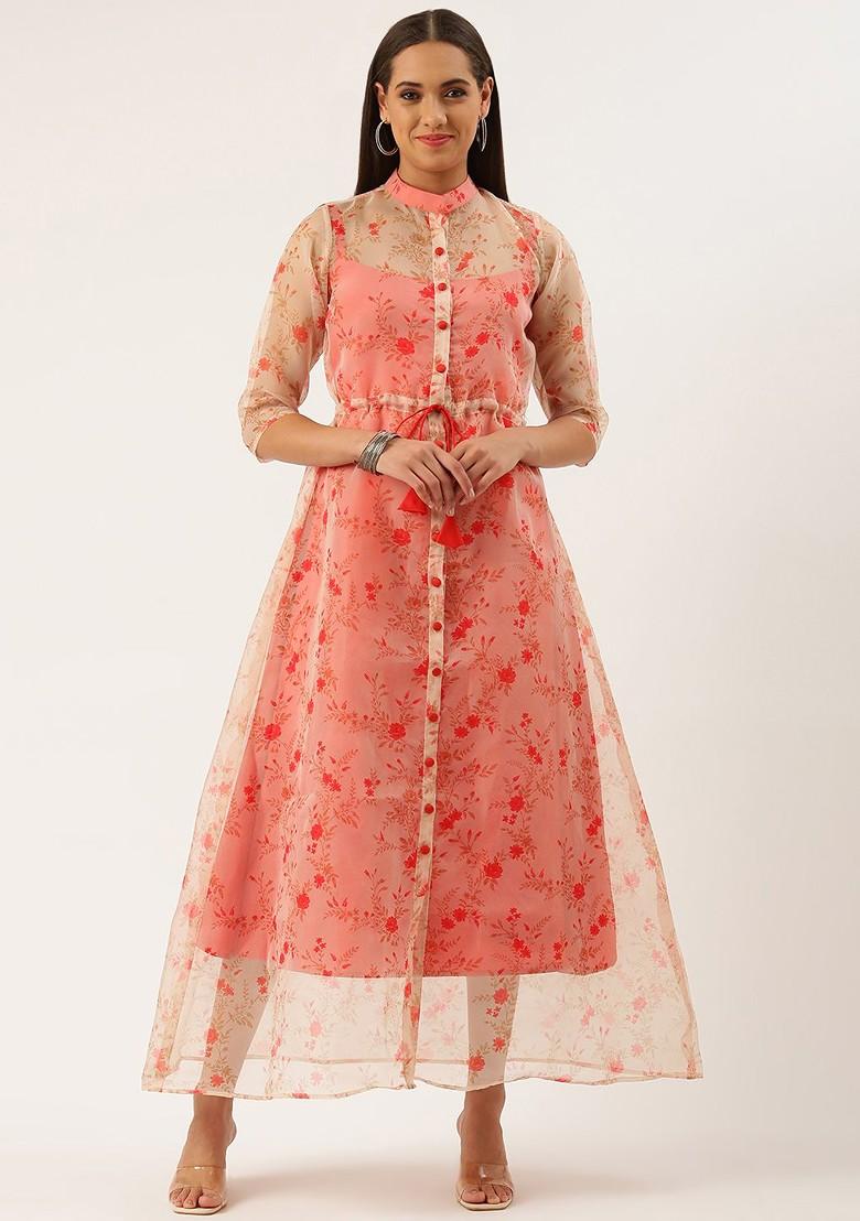 Red Floral Print Poly Blend Tunic