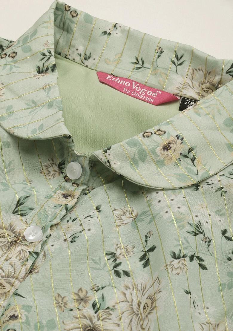 Green Floral Print Poly Blend Tunic