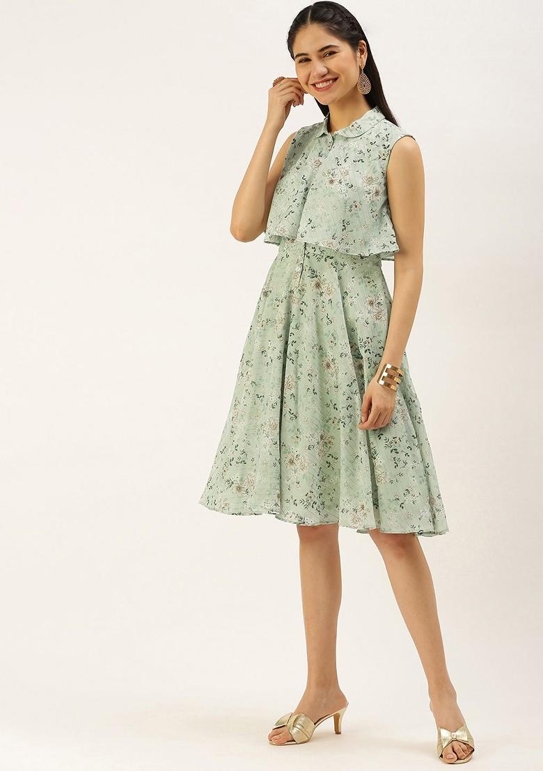 Green Floral Print Poly Blend Tunic