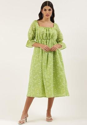 Green Floral Embroidered Poly Blend Tunic