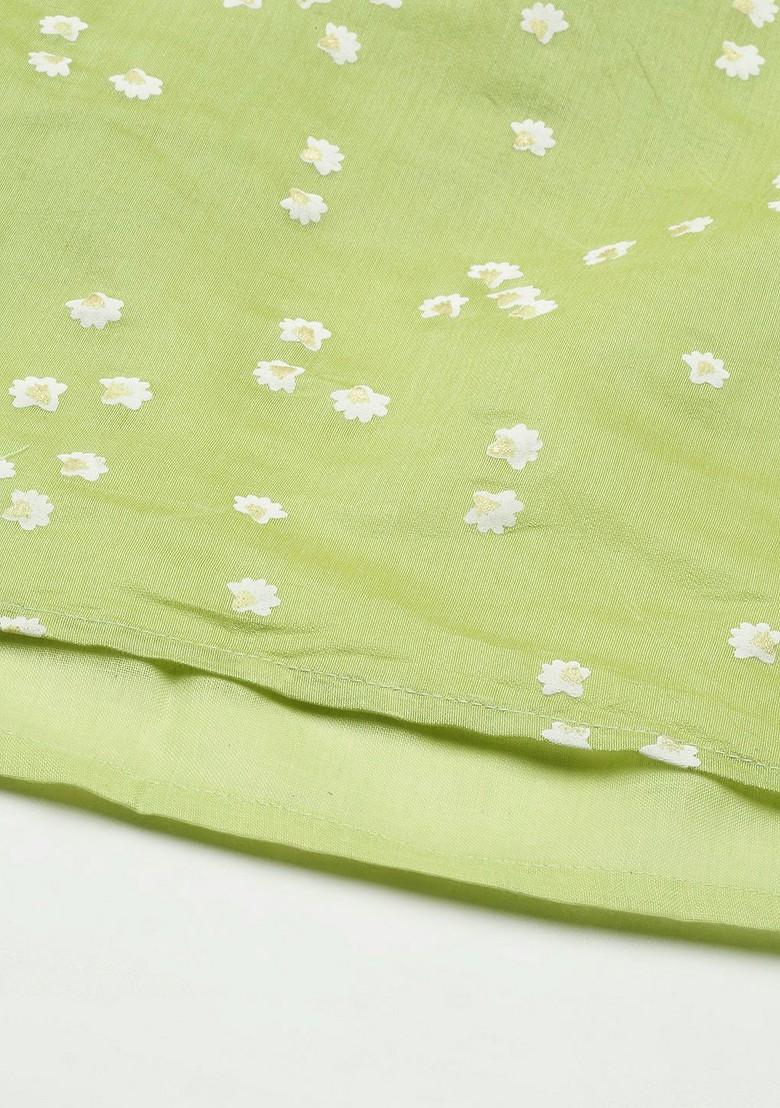 Green Floral Embroidered Poly Blend Tunic