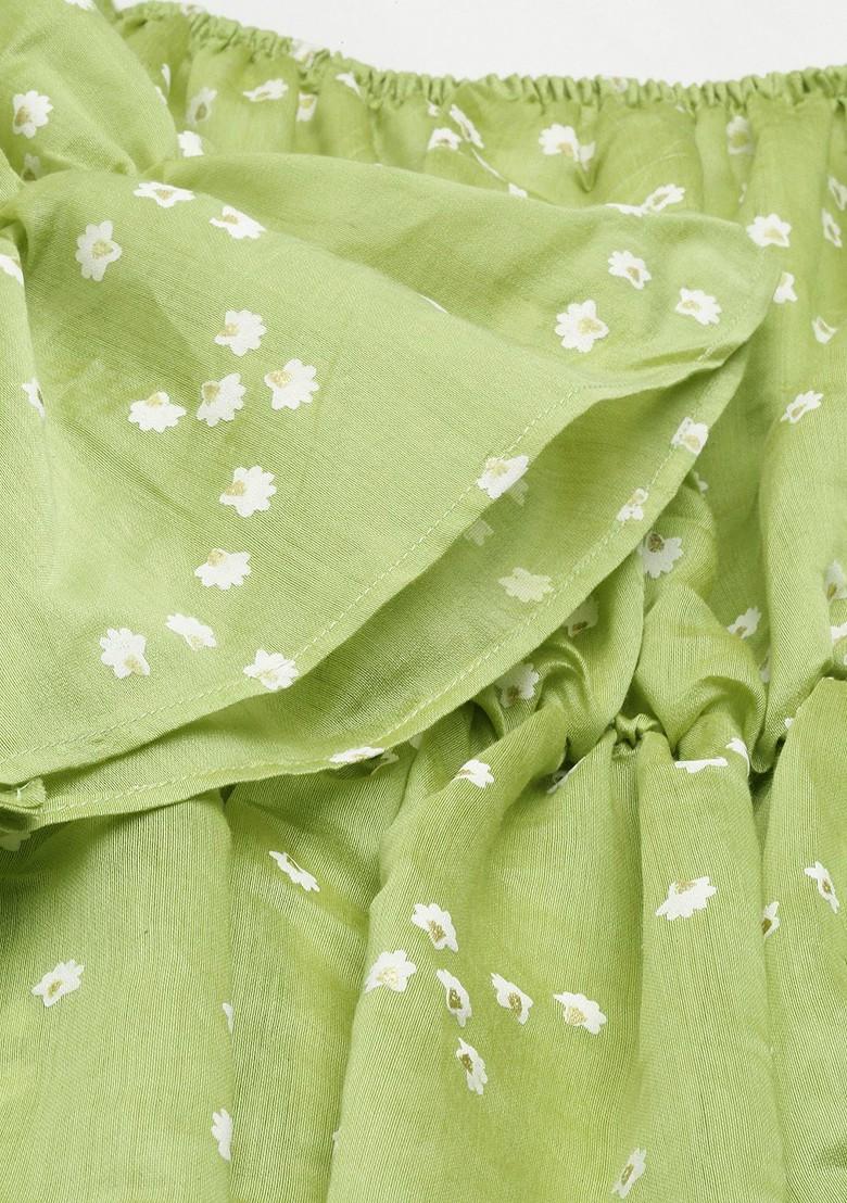 Green Floral Embroidered Poly Blend Tunic