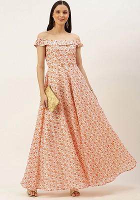 Off White Printed Poly Blend Tunic