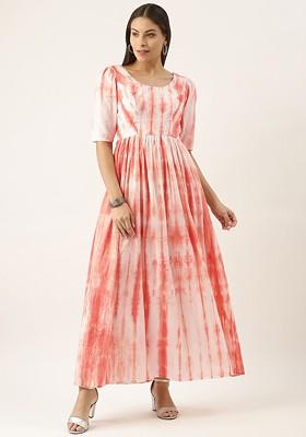 Orange Tie And Dye Print Poly Blend Tunic