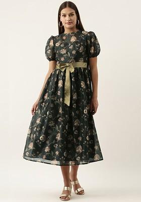 Green Floral Print Poly Blend Tunic