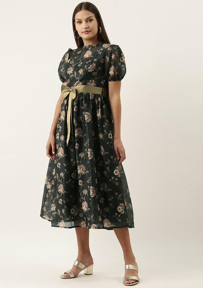 Green Floral Print Poly Blend Tunic