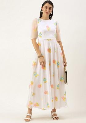 Off White Floral Print Poly Blend Tunic