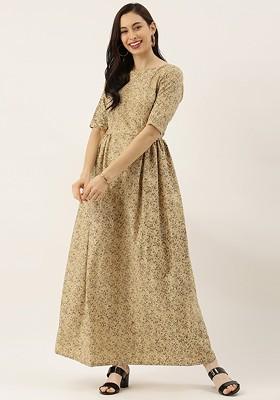 Beige Printed Poly Blend Tunic