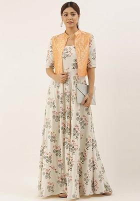 Cream Printed Poly Blend Tunic