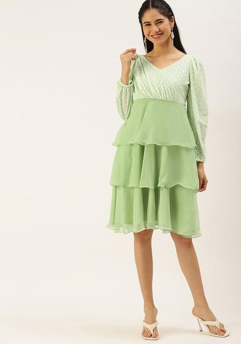 Green Ethnic Motifs Georgette Tunic