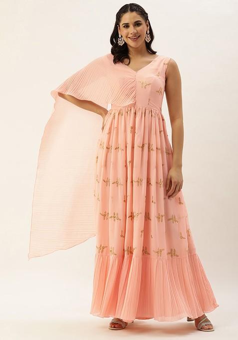Peach Floral Embroidered Georgette Tunic