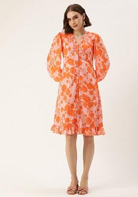Pink Floral Print Georgette Tunic