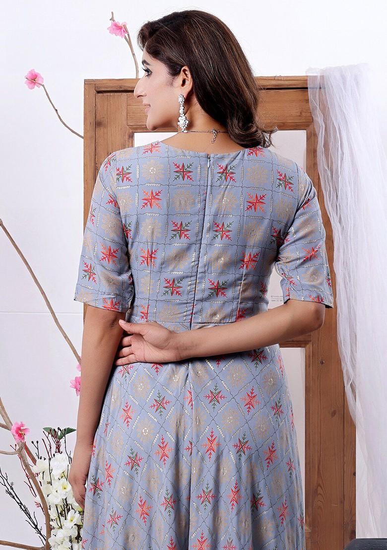 Blue Floral Print Cotton Tunic