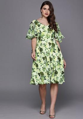 Green Floral Print Poly Blend Tunic