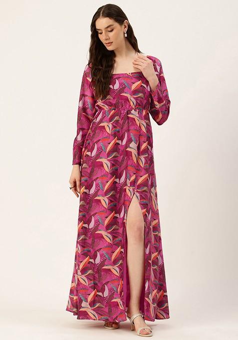 Pink Floral Print Poly Blend Tunic