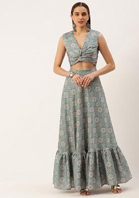 Green Floral Print Poly Blend Tunic