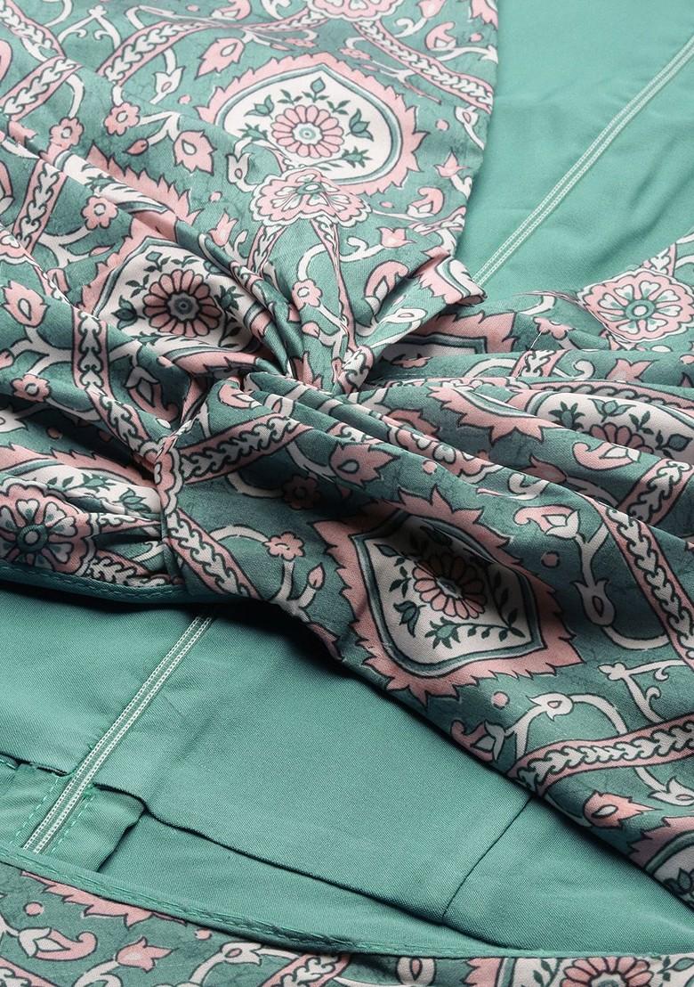 Green Floral Print Poly Blend Tunic