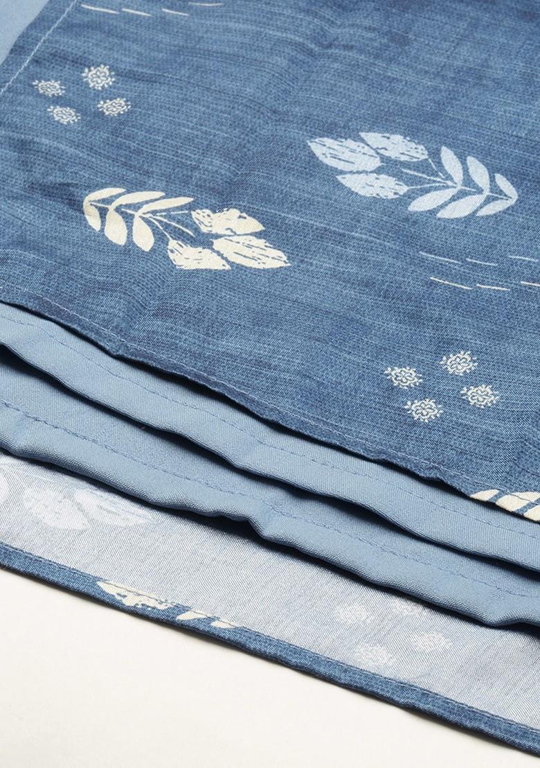 Blue Floral Print Poly Blend Tunic