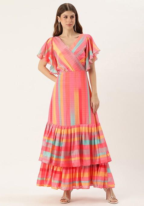 Multicolor Striped Print Poly Blend Tunic