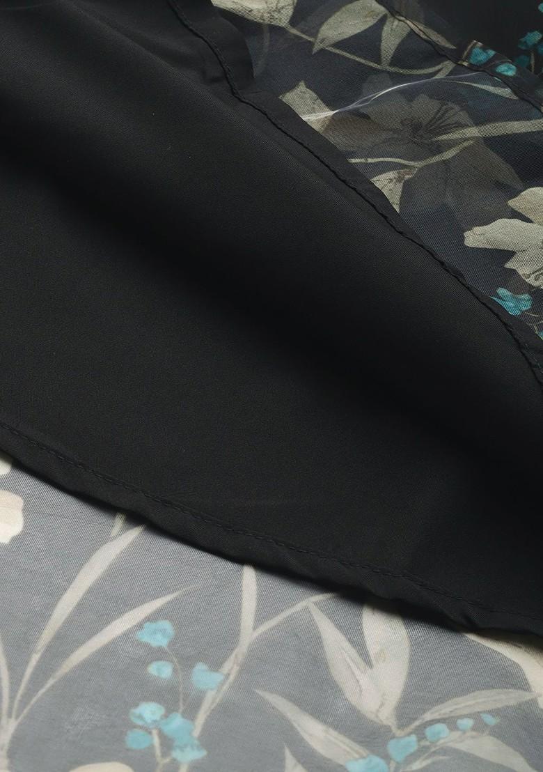Black Floral Print Poly Blend Tunic