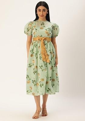 Sea Green Floral Print Poly Blend Tunic