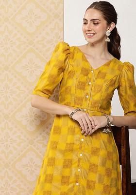Mustard Printed Poly Blend Tunic