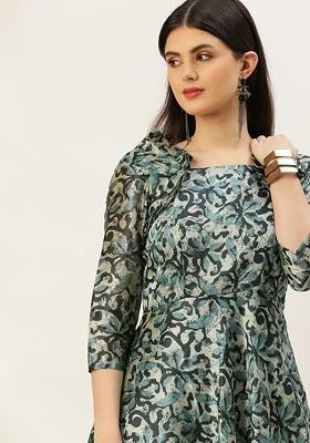 Green Floral Print Poly Blend Tunic