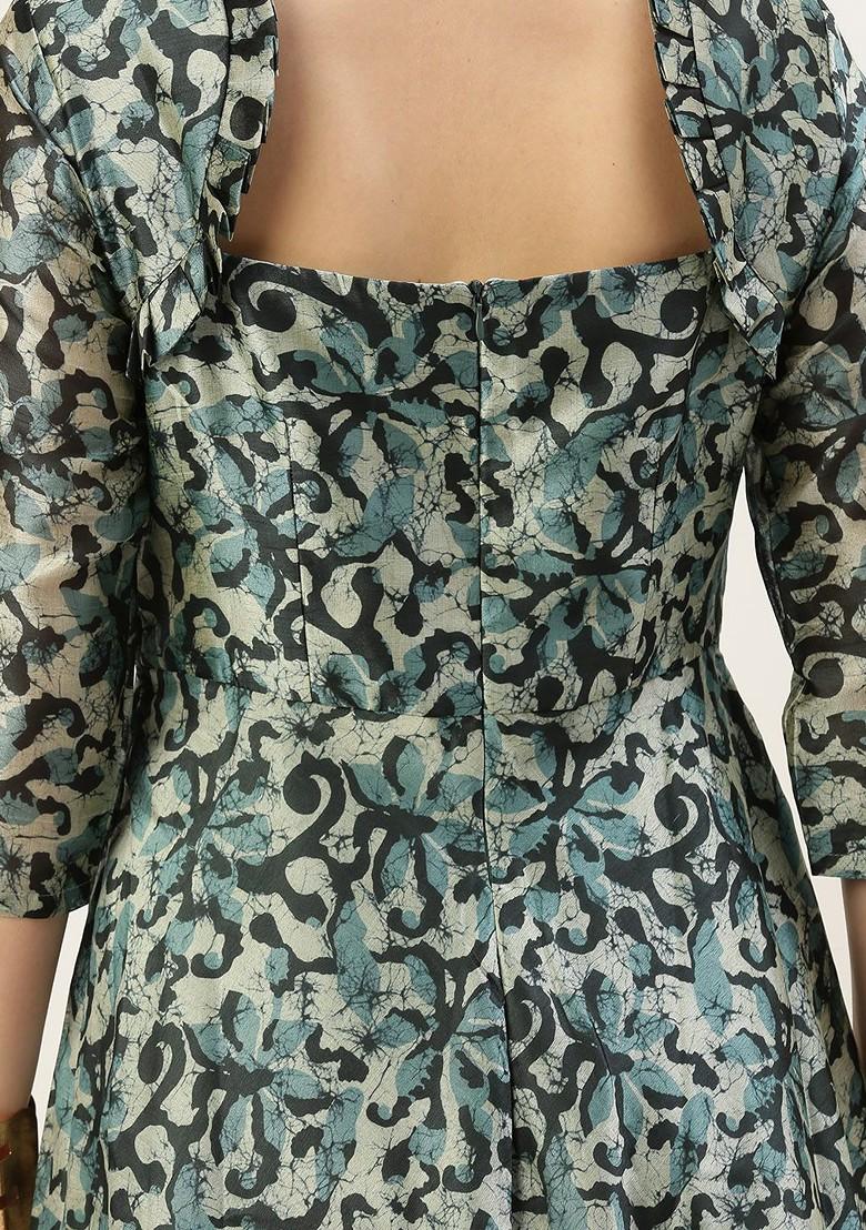 Green Floral Print Poly Blend Tunic