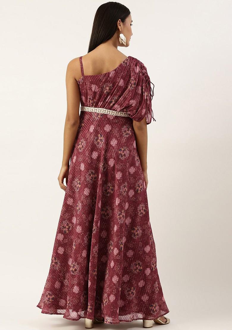 Purple Floral Embroidered Georgette Tunic